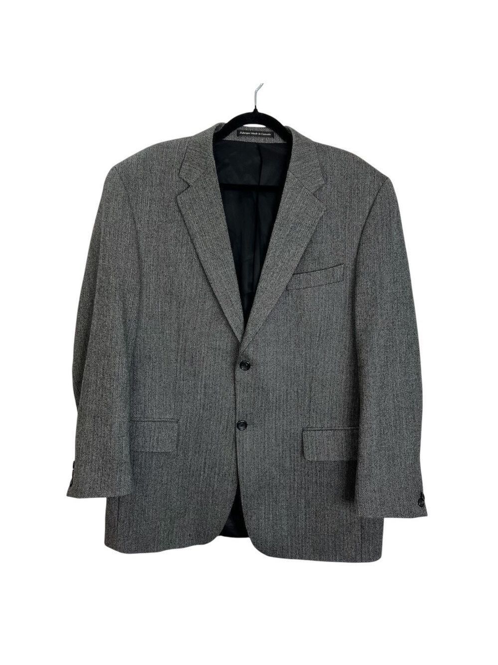 S Cohen Montreal 100% wool grey black tweed herringbone jacket blazer 42 R